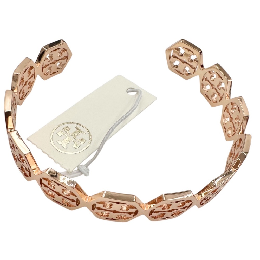 Tory Burch Rose Gold Logo Open Cuff Bracelet